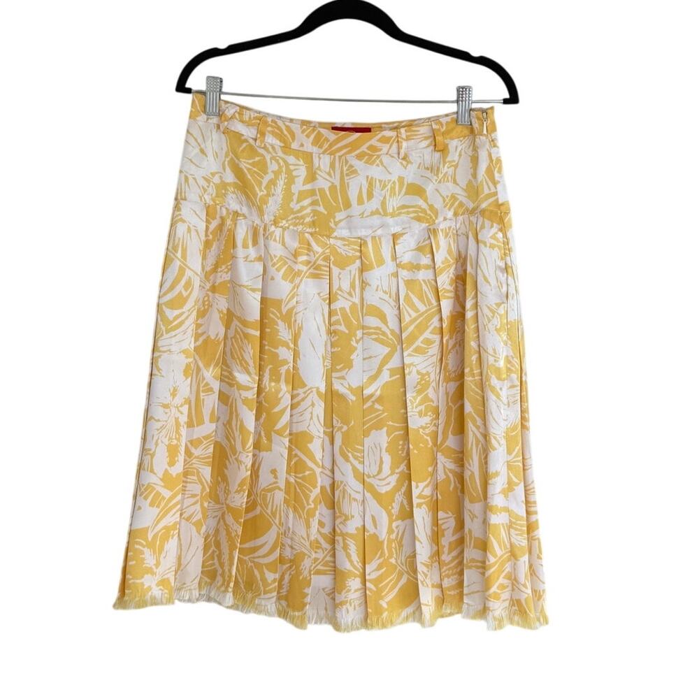 Oscar de la Renta Yellow Floral Pleated Fringe Skirt Sz 8 - Picture 2 of 7